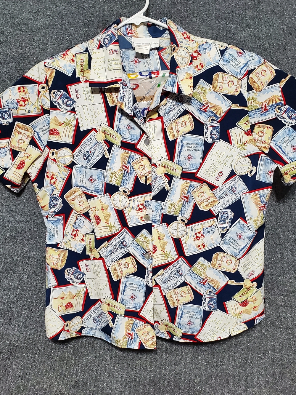 Vintage World Travel Shirt Womens Large Souvenir Map Hawaiian Aloha Camp USA
